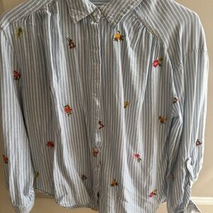 Jane and Delancey Blue Striped Floral Button Down Shirt